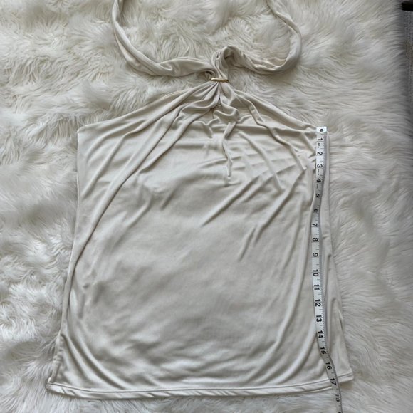 Women's Ivory/Off White/Cream Tie neck Draped fabric Halter Top - Picture 7 of 13